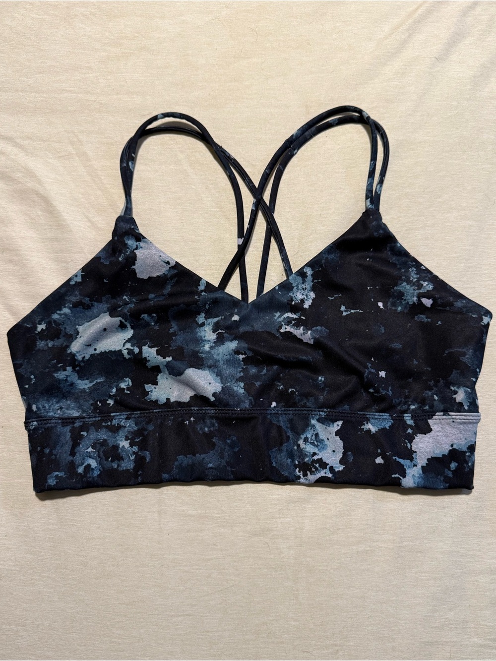 JoyLab Black and Blue Marble Strappy Sports Bra